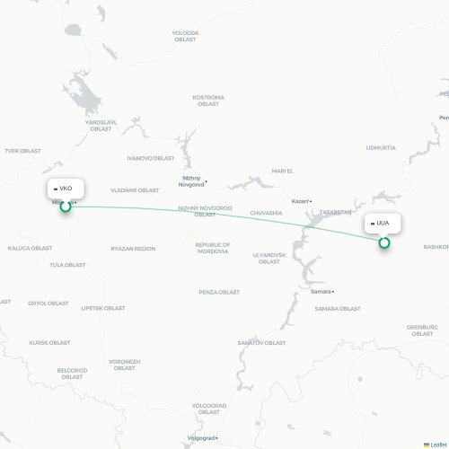 Mapa de vuelo directo Moscú - Bugulma