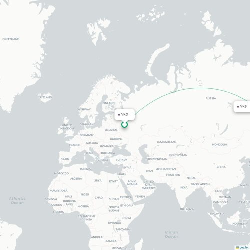 Mapa de vuelo directo Moscú - Yakutsk