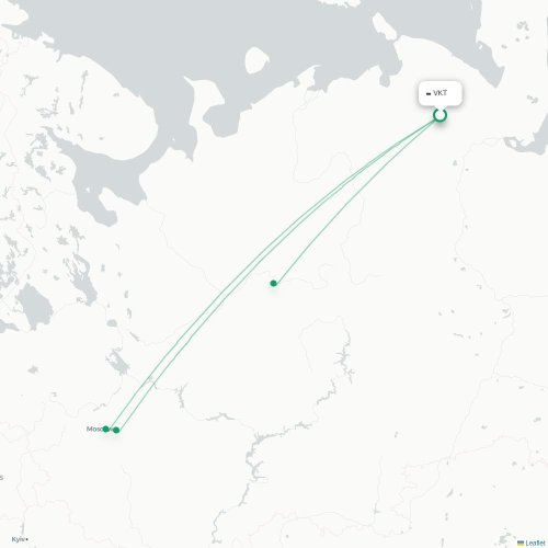 Mapa de vuelo directo Vorkutá - Moscú