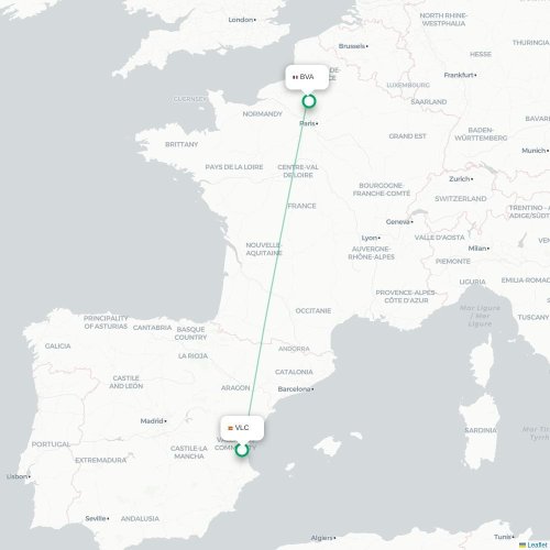 Mapa de vuelo directo Valencia - París