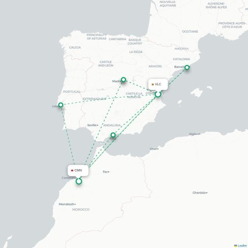 Mapa de vuelo directo Valencia - Casablanca