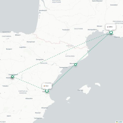 Mapa de vuelo directo Valencia - Marsella