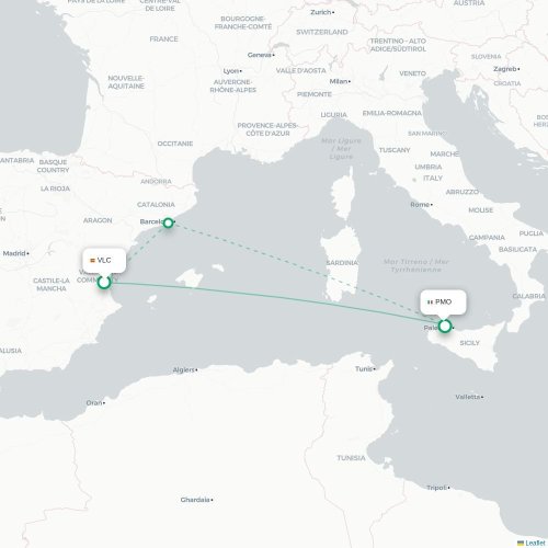 Valence - Palerme carte du vol direct