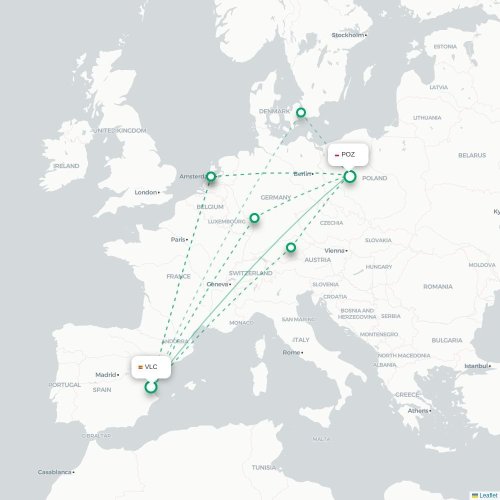 Mapa lotu bezpośredniego Walencja – Poznań