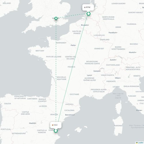 Valencia - Rotterdam kaart van rechtstreekse vlucht