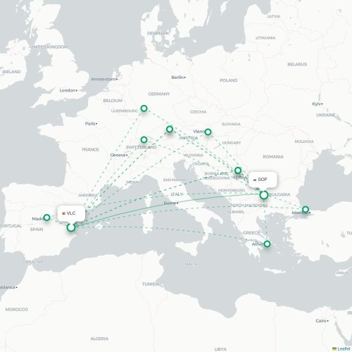 Mapa de vuelo directo Valencia - Sofía