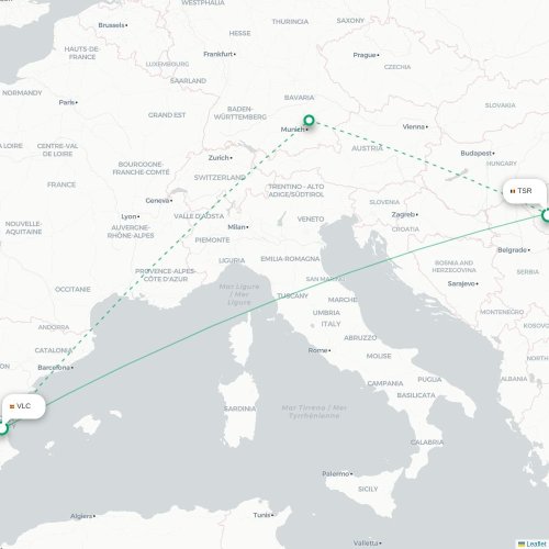 Valencia - Timisoara kort over direkte fly