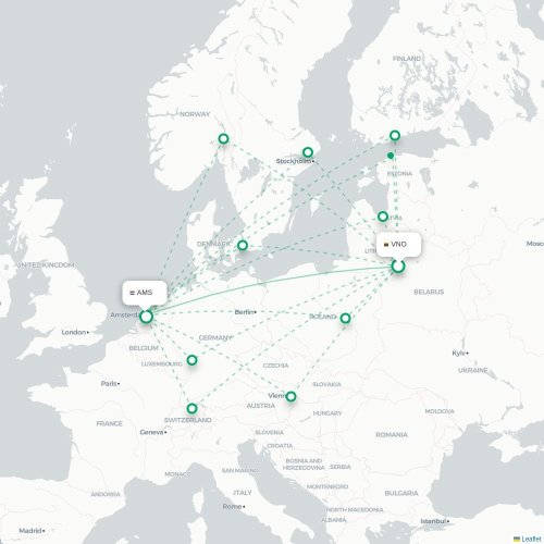 Mapa lotu bezpośredniego Wilno – Amsterdam