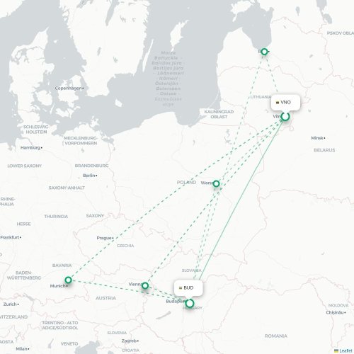 Mapa lotu bezpośredniego Wilno – Budapeszt