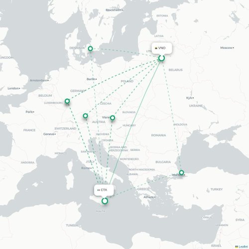 Mapa lotu bezpośredniego Wilno – Katania