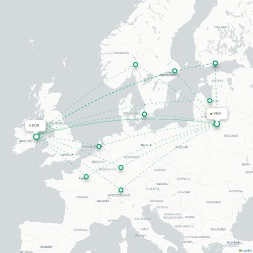 Mapa lotu bezpośredniego Wilno – Dublin
