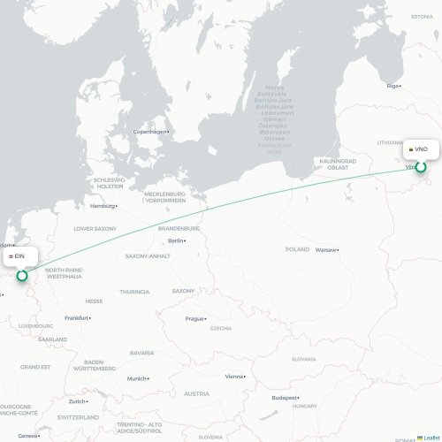 Mapa lotu bezpośredniego Wilno – Eindhoven