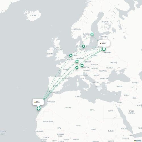 Mapa lotu bezpośredniego Wilno – Las Palmas de Gran Canaria