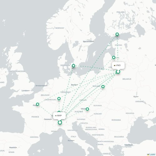 Mapa lotu bezpośredniego Wilno – Mediolan