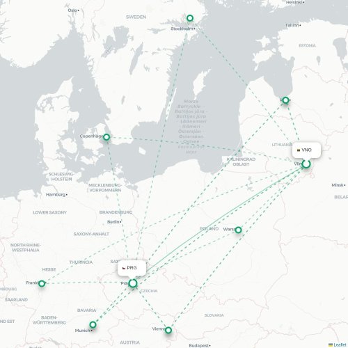 Mapa lotu bezpośredniego Wilno – Praga