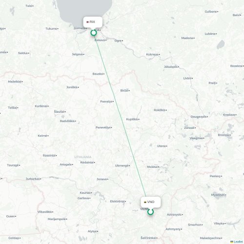 Mapa de vuelo directo Vilna - Riga