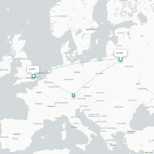 Mapa de vuelo directo Vilna - Londres