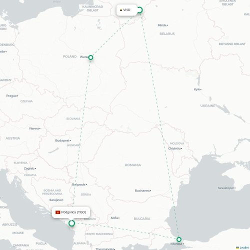 Mapa lotu bezpośredniego Wilno – Podgorica