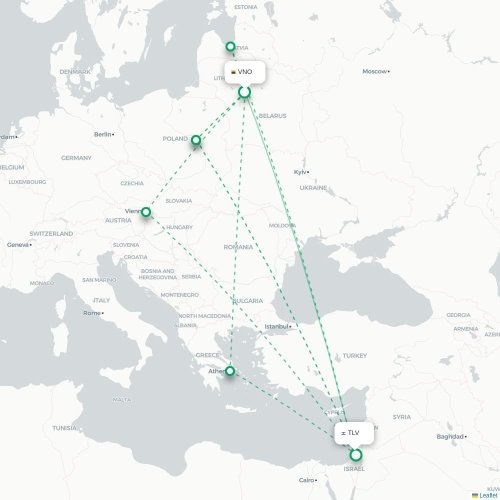 Mapa lotu bezpośredniego Wilno – Tel Awiw