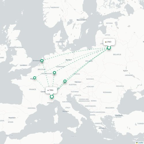 Mapa lotu bezpośredniego Wilno – Turyn, Torino