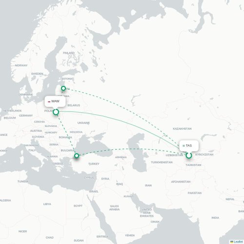 Mapa lotu bezpośredniego Wilno – Warszawa