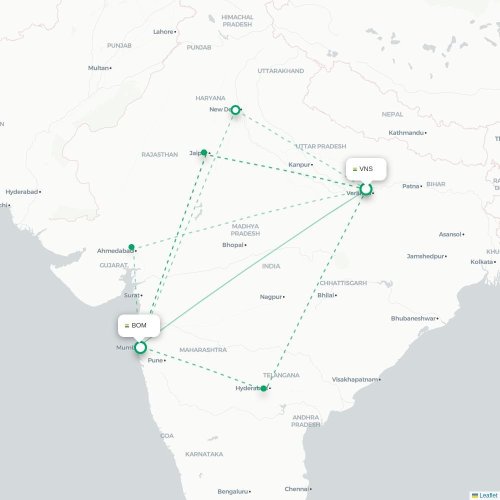 Varanasi – Mumbai suoran lennon kartta