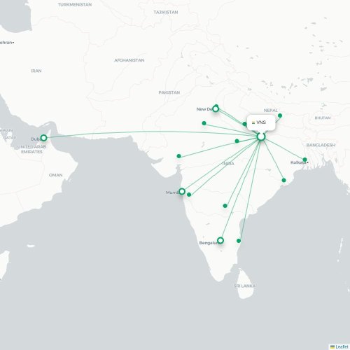 Varanasi – Kalkutta suoran lennon kartta