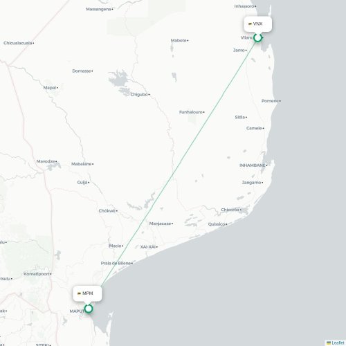 Vilanculos - Maputo kaart van rechtstreekse vlucht