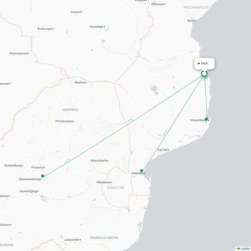 Vilanculos - Inhambane kaart van rechtstreekse vlucht