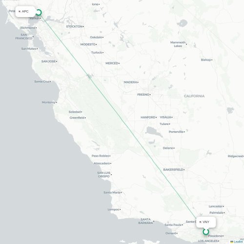 Mapa de vuelo directo Los Angeles - Napa