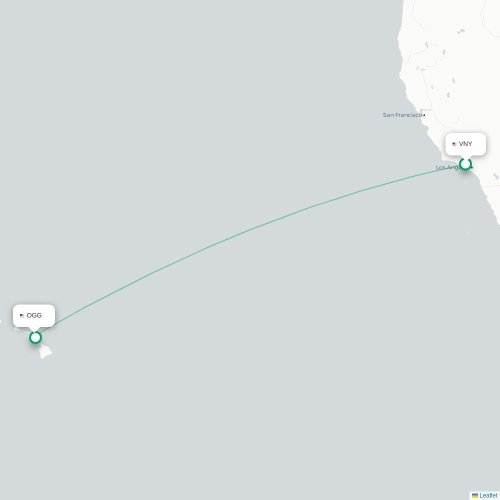 Mapa de vuelo directo Los Angeles - Kahului