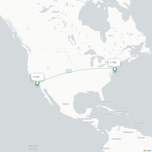 Mapa de vuelo directo Los Angeles - Teterboro