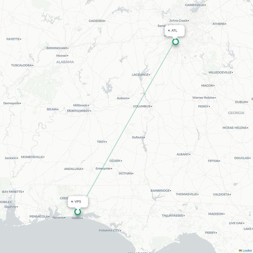 Mapa de vuelo directo Valparaiso - Atlanta