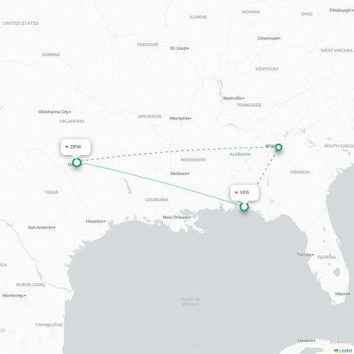 Mapa de vuelo directo Valparaiso - Dallas
