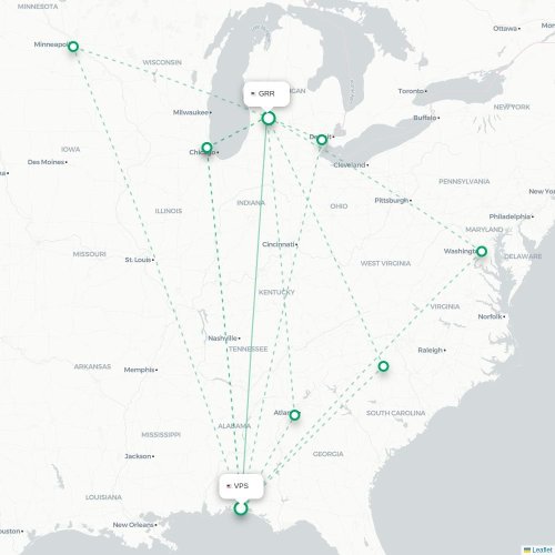 Mapa de vuelo directo Valparaiso - Grand Rapids