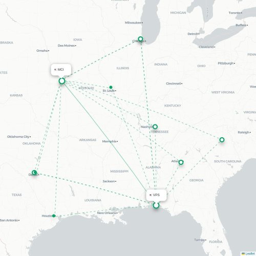 Mapa de vuelo directo Valparaiso - Kansas City