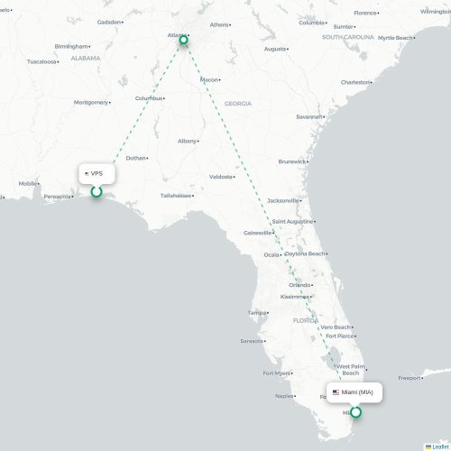 Mapa de vuelo directo Valparaiso - Miami