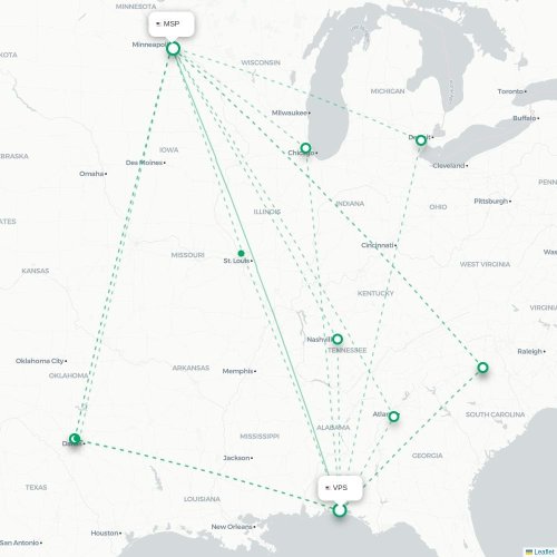 Mapa de vuelo directo Valparaiso - Mineápolis