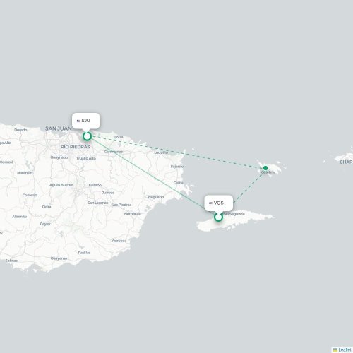 Mapa de vuelo directo Vieques - San Juan