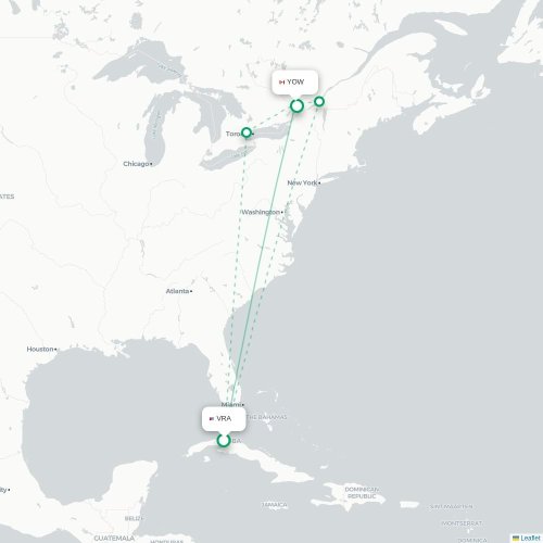 Mapa lotu bezpośredniego Varadero – Ottawa