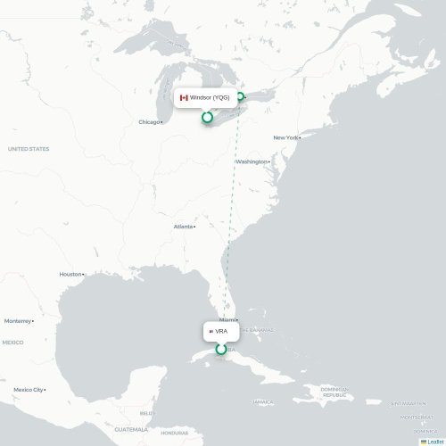 Mapa lotu bezpośredniego Varadero – Windsor