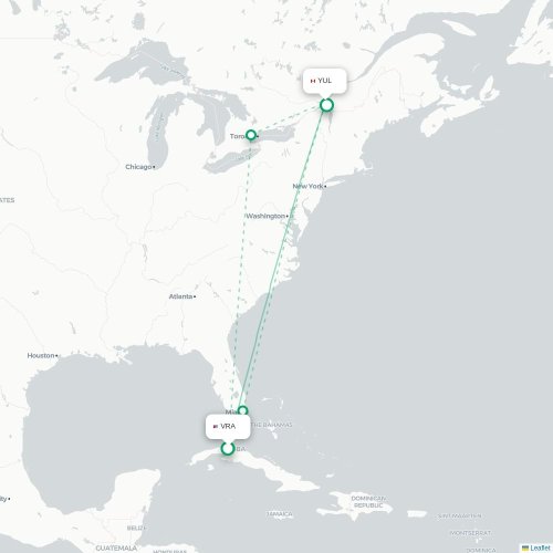 Mapa lotu bezpośredniego Varadero – Montreal