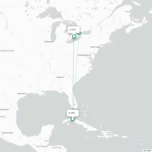 Mapa lotu bezpośredniego Varadero – Londyn