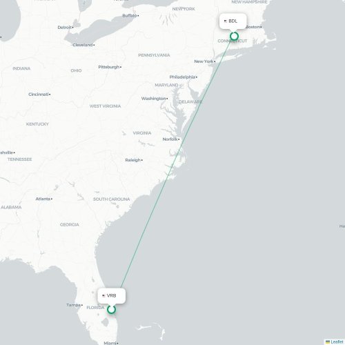 Mapa lotu bezpośredniego Vero Beach – Hartford