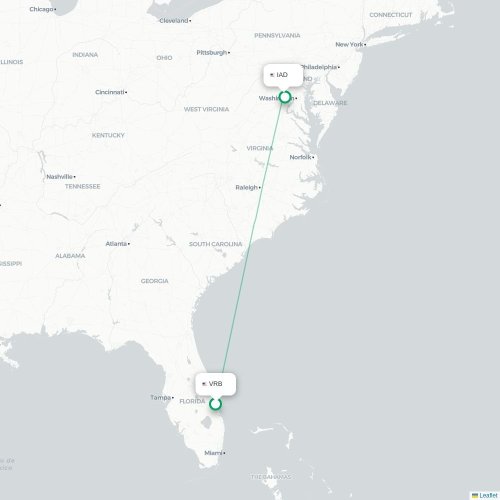 Mapa lotu bezpośredniego Vero Beach – Waszyngton