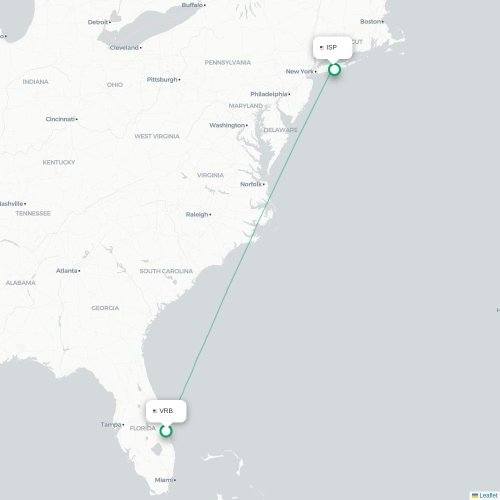 Mapa lotu bezpośredniego Vero Beach – Islip
