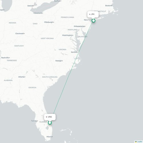 Mapa lotu bezpośredniego Vero Beach – Nowy Jork