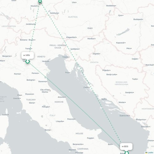 Mapa lotu bezpośredniego Werona – Brindisi