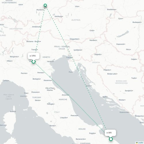 Mapa lotu bezpośredniego Werona – Bari