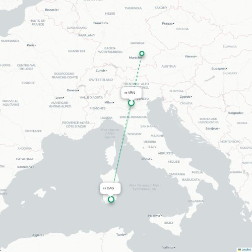 Mapa lotu bezpośredniego Werona – Cagliari